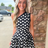 One Shoulder Polka Dot Mini Dress With Ruffle