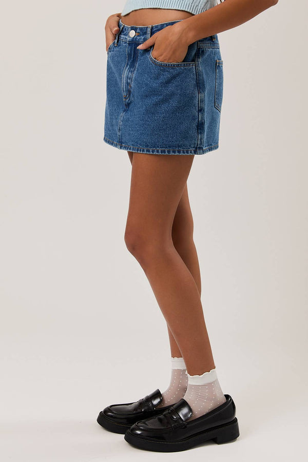 The Mallory Mid Waist Denim Skort