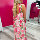 Strapless Floral Maxi Dress with Convertible Scarf | Pink