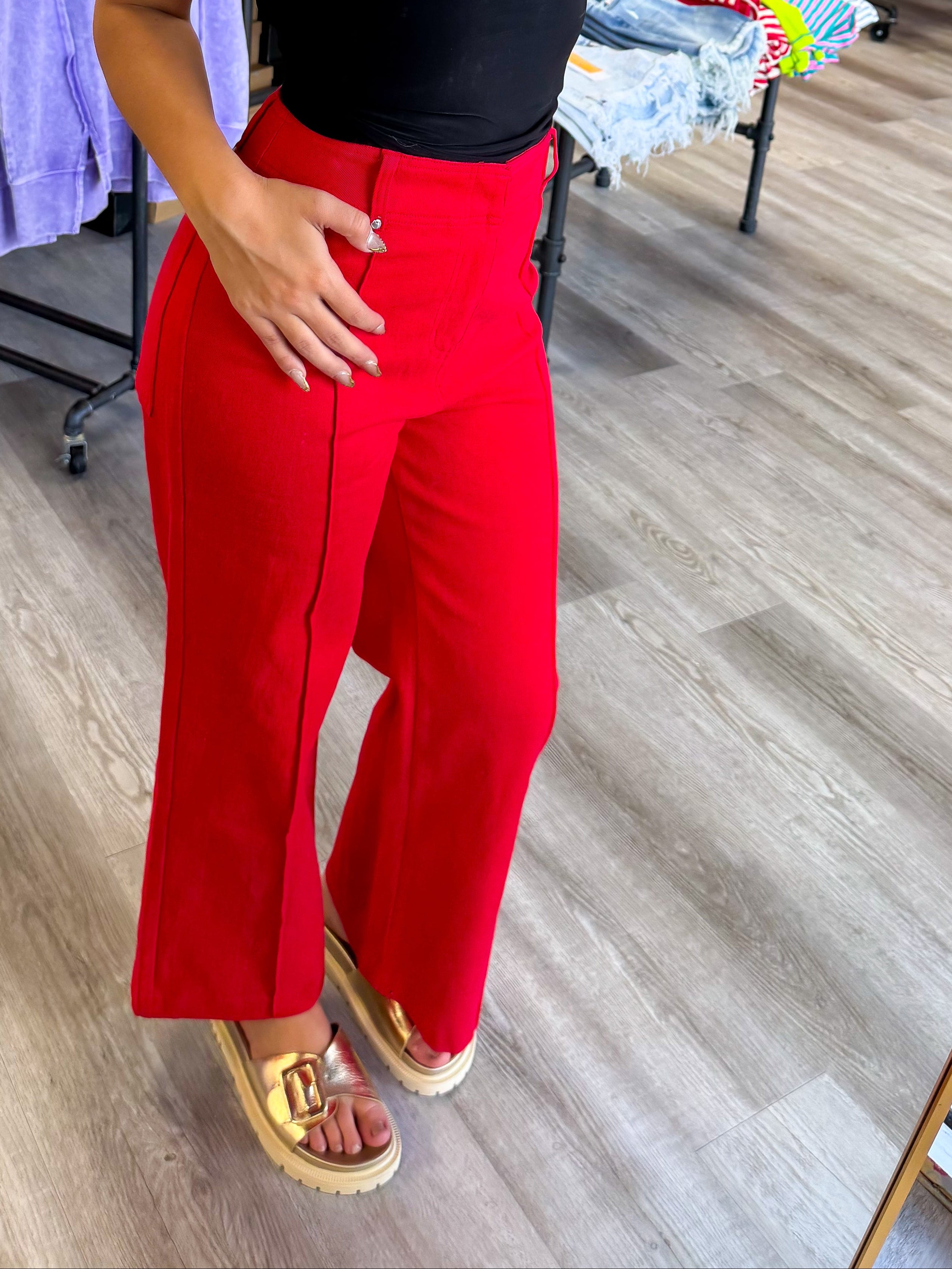 Making My Way Seam Red Denim Pants