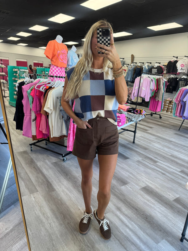 Check It Out Checkered Sweater | Dark Blue Brown Mix