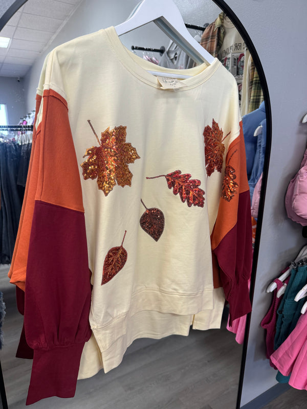 Leaf Color Block Pullover