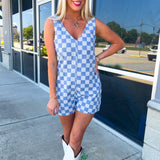 Check Me Out Blue Checkered Romper