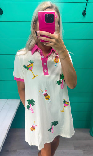 Cocktail & Palm Tree Sequins Color Block Dress