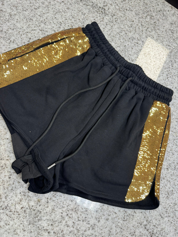 Black and Gold Sequin Shorts