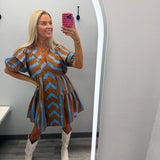 Turning Heads Stripe Dress Blue and Brown