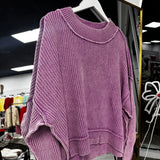 Washed Side Slit Oversized Cropped Sweater
