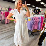 Solid Lace Midi Dress White
