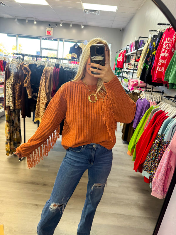 Rust Fringe Sweater