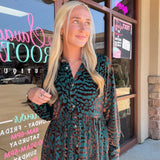Teal and Rose Gold Velvet Dress