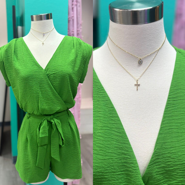 Green Shorts with Bow Belt