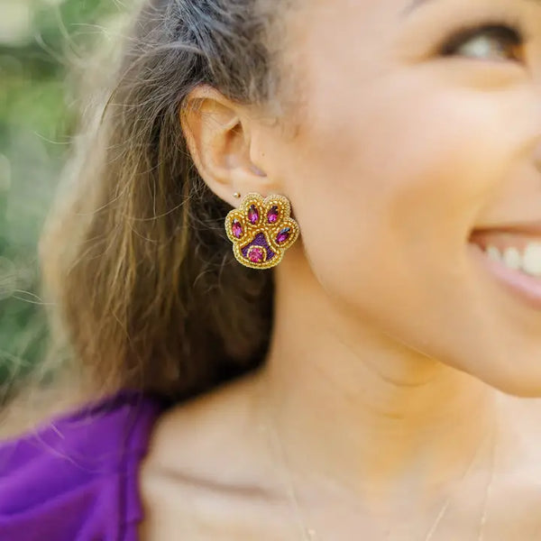 Purple/Gold Tiger Paw Stud | Taylor Shaye