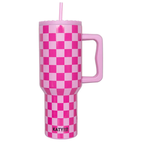 Pink Checkered Tumbler 38 oz