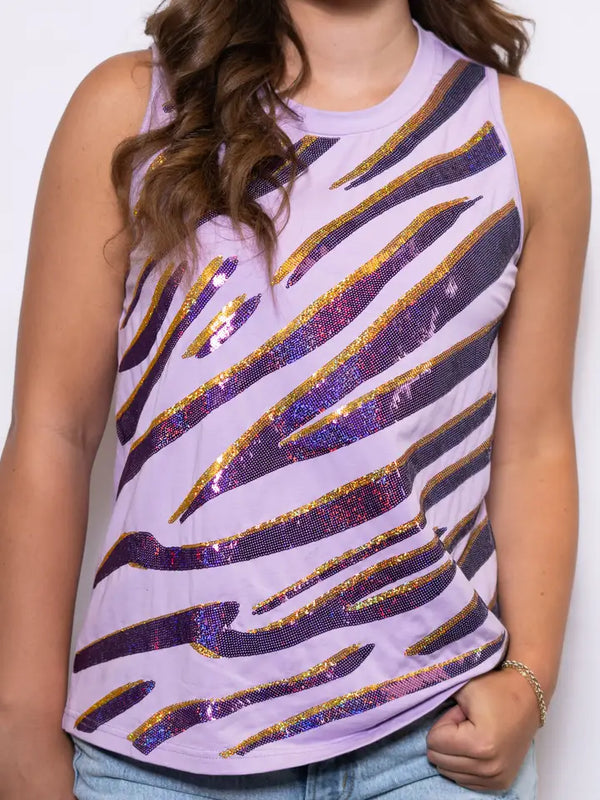 Tiger Stripe Purple & Gold | Women's Sequin Design Tank