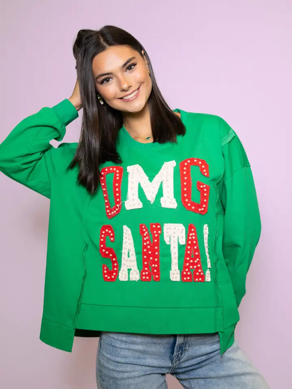 Santa! | Women's Distressed Embroidery Pullover