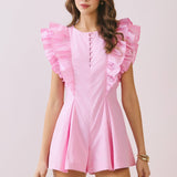 Layered Ruffle Detail Front Button Romper
