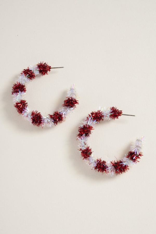 1.5 Inch Christmas Wreath Metallic Hoop Earrings