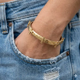 Hammered Brushed Metal Cross Accent Stretch Bracelet