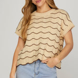 Between The Lines Scallop Sweater