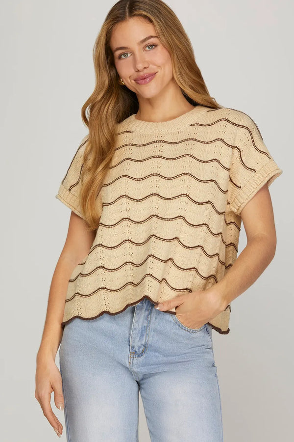 Between The Lines Scallop Sweater