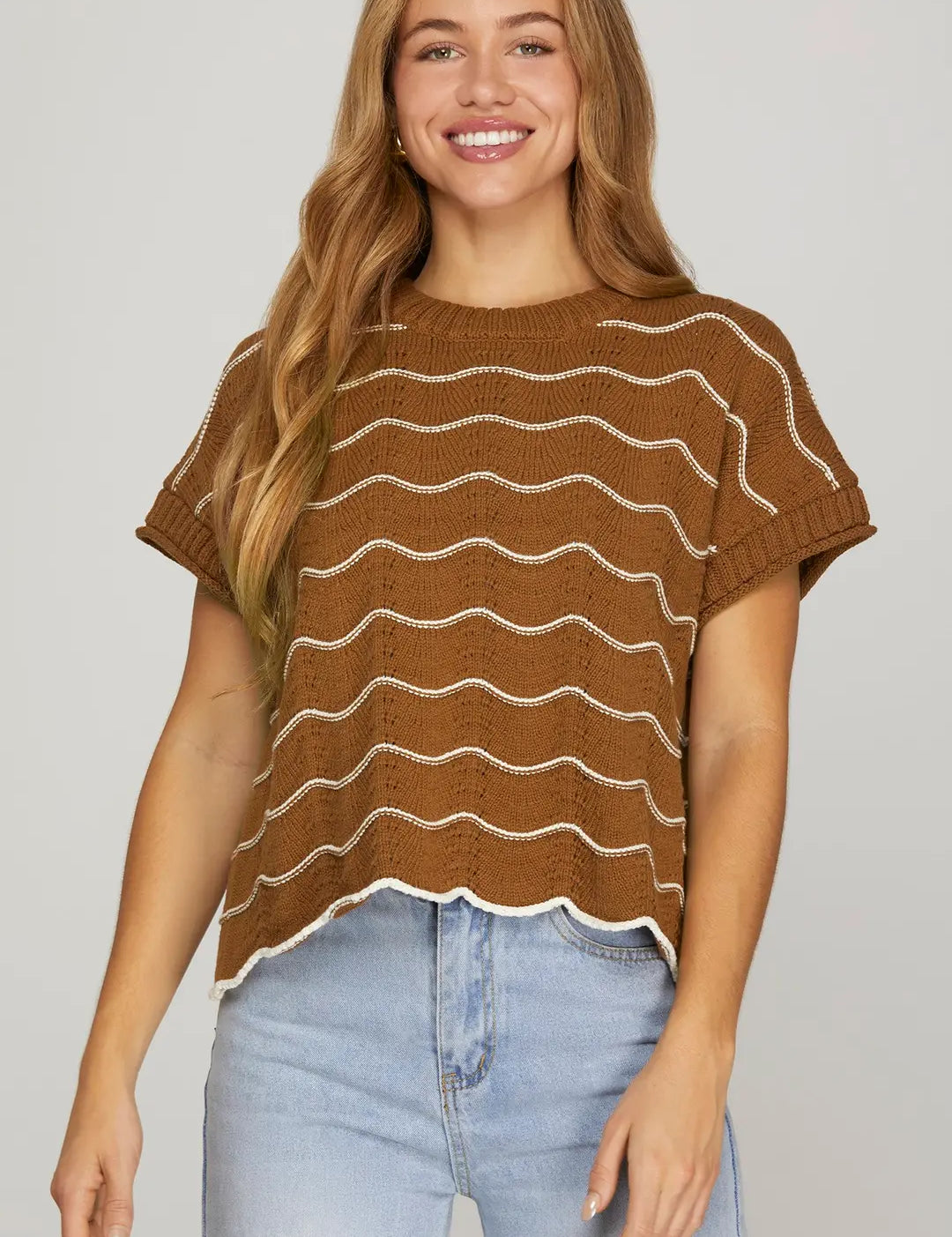 Between The Lines Scallop Sweater