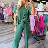 Everyday Ease Ribbed Acid Wash Rayon Top & Pants Set