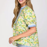 Poised in Petals Top | Yellow Blue