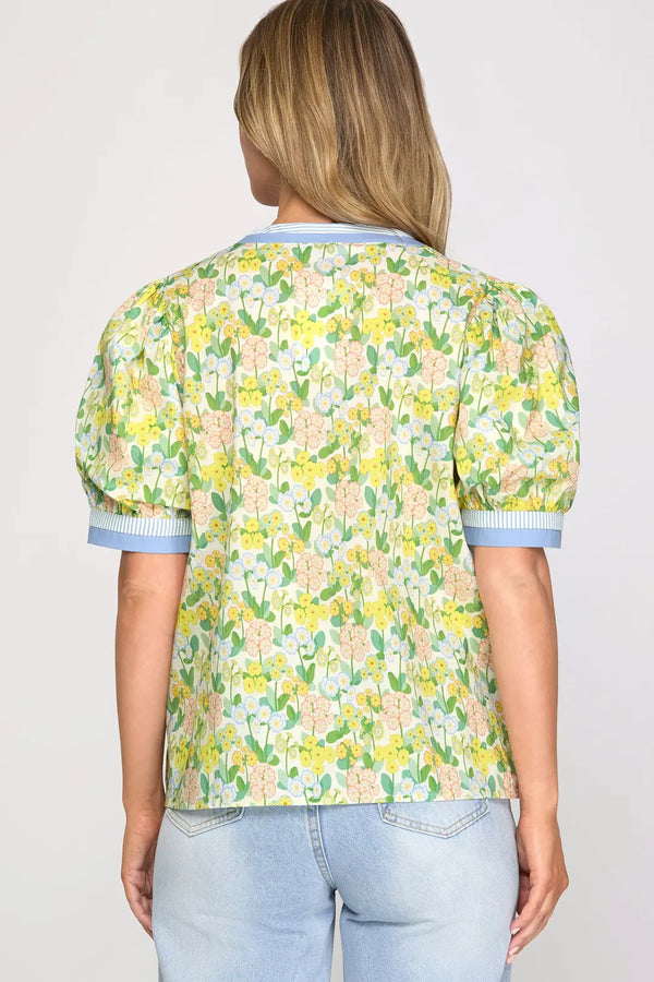 Poised in Petals Top | Yellow Blue