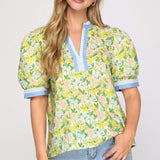 Poised in Petals Top | Yellow Blue