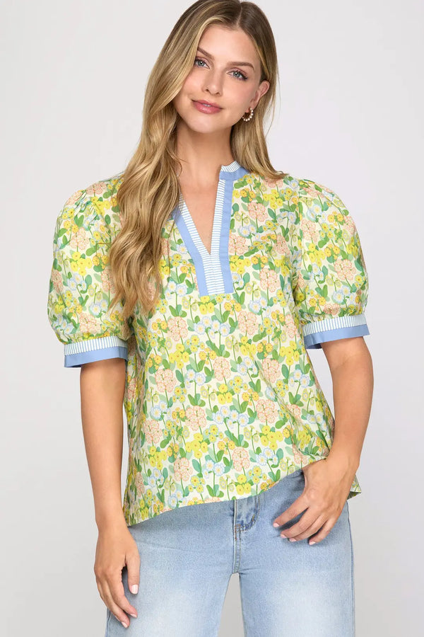 Poised in Petals Top | Yellow Blue
