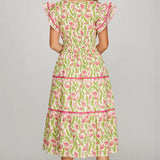 Tulip Fields Smocked Midi Dress | Pink