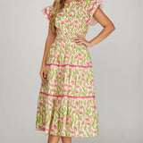 Tulip Fields Smocked Midi Dress | Pink