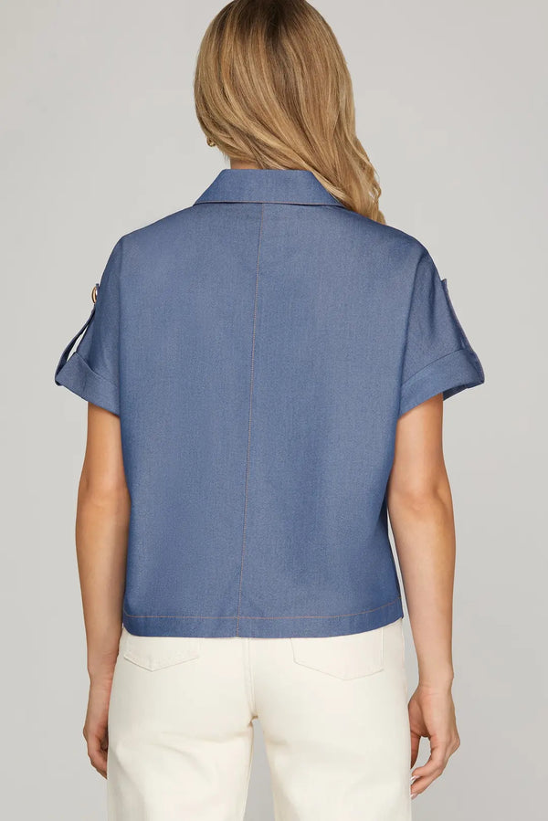 Denim and Gold Buttons Top