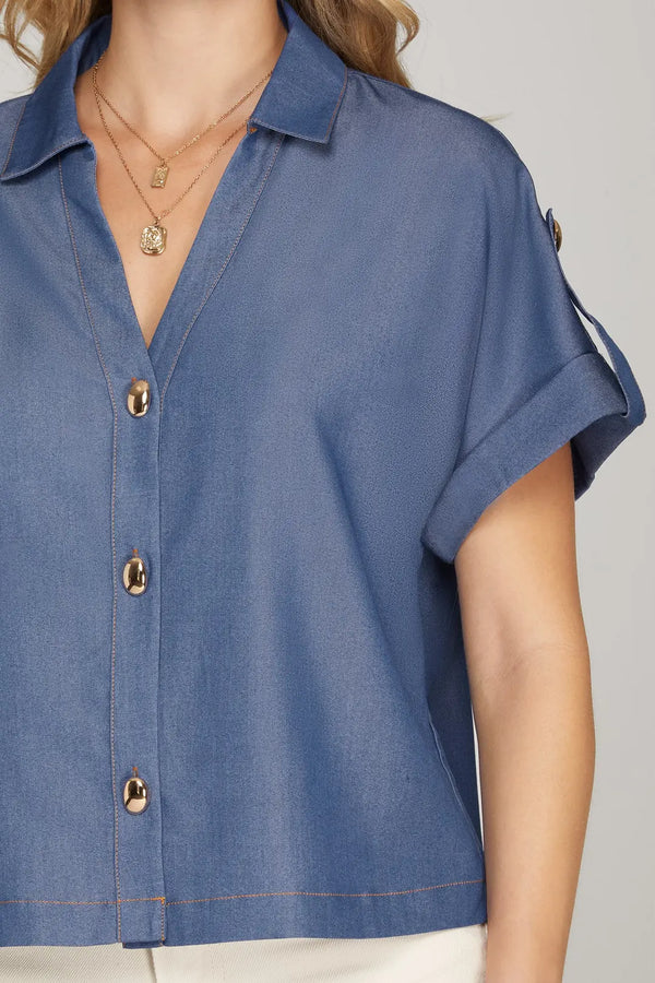 Denim and Gold Buttons Top