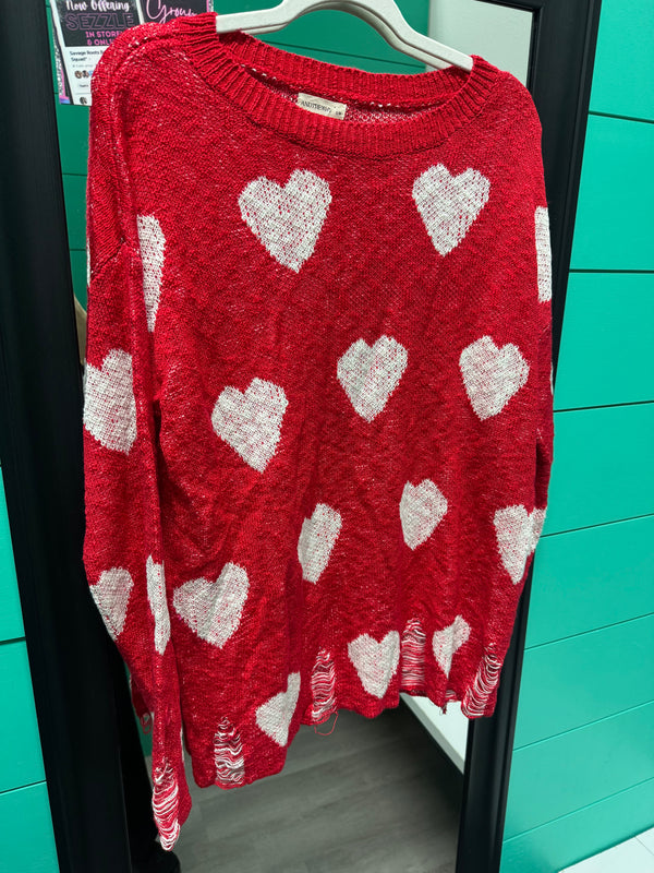 Red and White Heart Sweater