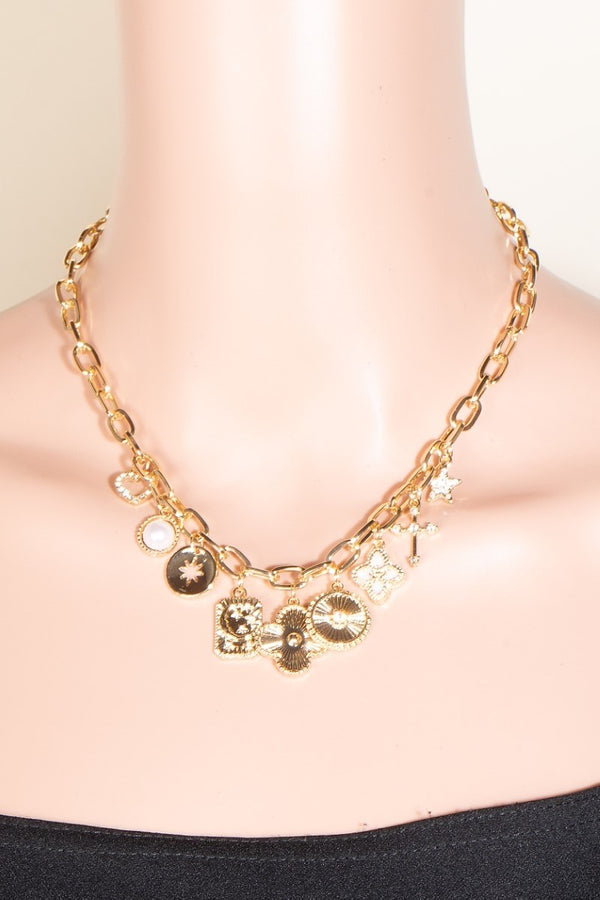 Multi Charms Chain Link Necklace