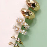 Trio Pearl Diamond Cut Huggie Hoop Earrings