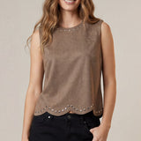 The Edge of Fall Studded Scallop Hem Top