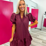 Drawn To You V-Neck Dress - Merlot