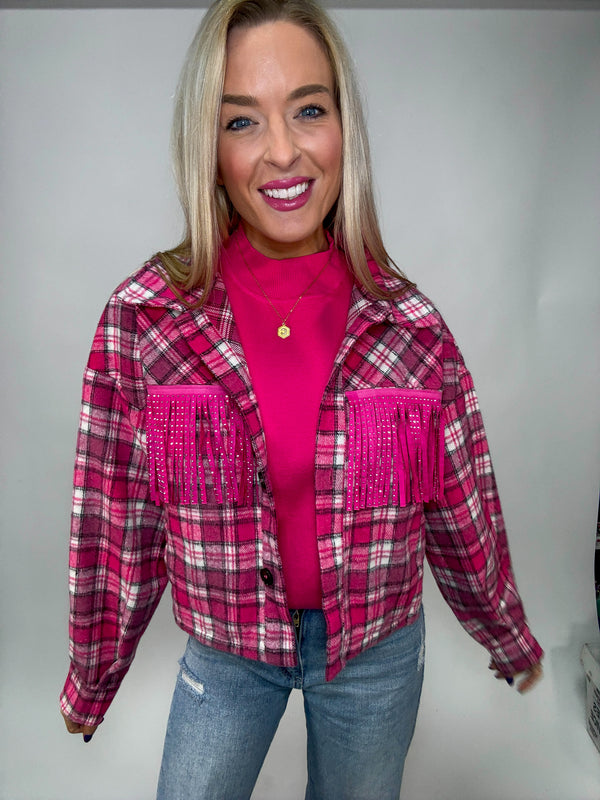 A Little Edgy Pink Rhinestone Flannel - ONLINE ONLY