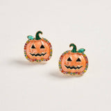 Pumpkin Enamel Rhinestone Post Earrings Jewelry