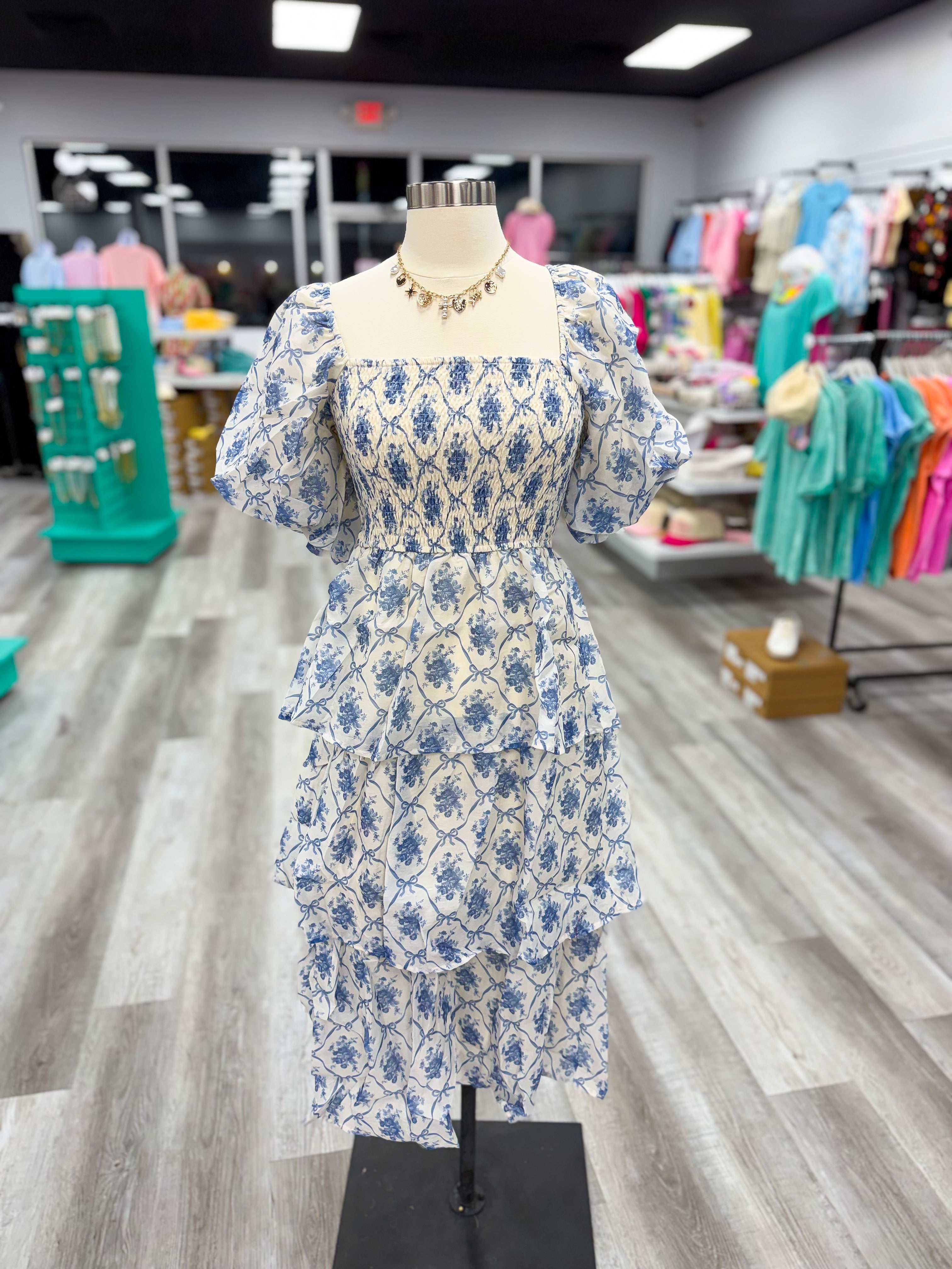 Blue and Bow Midi Dress