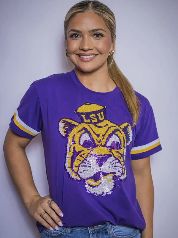 LSU Vintage Tiger Sequin Top (LICENSED)