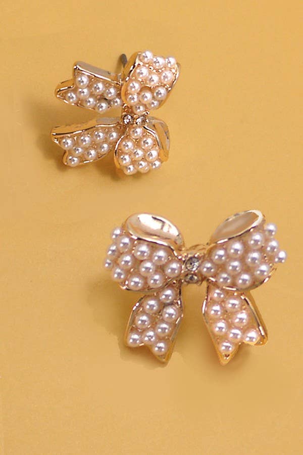 Pearl Bow Gold Studs