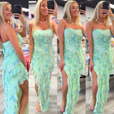 Mint and Blue Floral Slit Maxi
