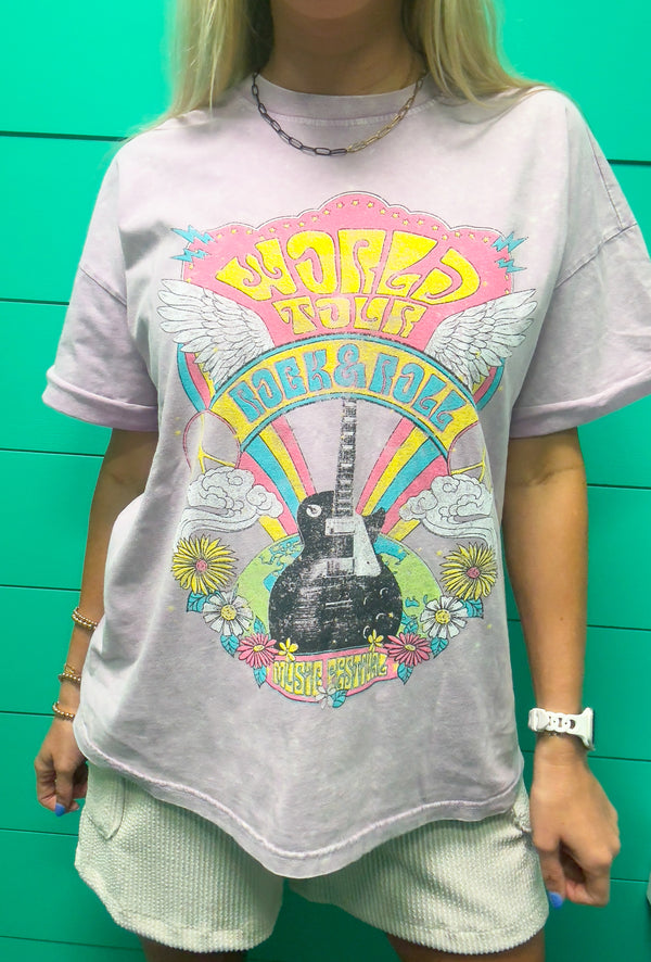 World Tour Rock N Roll Rainbow Graphic Tee