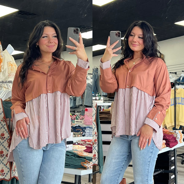 Rust Stripe Button Up