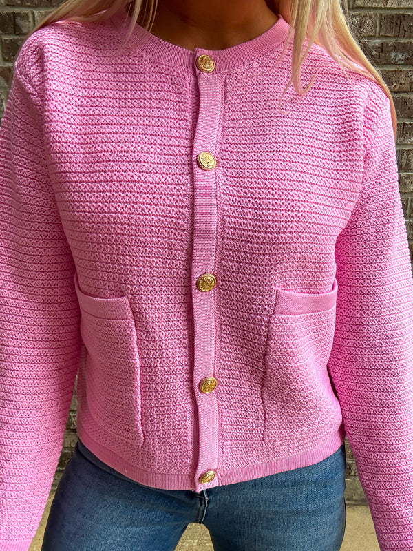 Follow Along Pink Cardigan