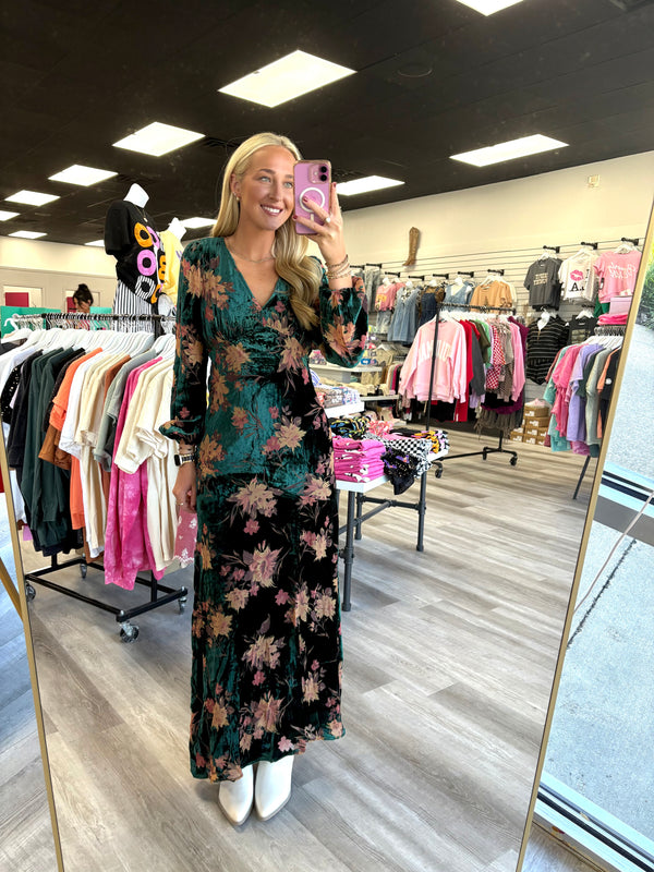 Fall Whispers Burnout Velvet Maxi Dress