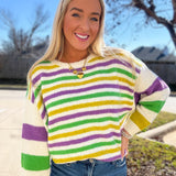 Here for the Beads Mardi Gras Stripe Sweater - Ivory